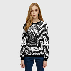 Свитшот женский Закрученные волны - чб абстракция, цвет: 3D-черный — фото 2