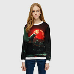 Свитшот женский Белый волк на фоне красной луны, цвет: 3D-белый — фото 2