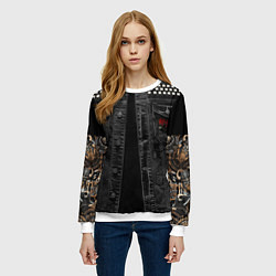 Свитшот женский Джинсовка Ария с татуировками викингов, цвет: 3D-белый — фото 2