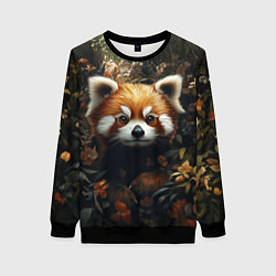 Свитшот женский Красная панда в лесной чаще, цвет: 3D-черный