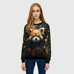 Свитшот женский Красная панда в лесной чаще, цвет: 3D-черный — фото 2