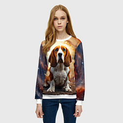 Свитшот женский Бассет-хаунд в космосе, цвет: 3D-белый — фото 2