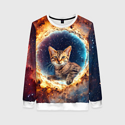 Свитшот женский Сингапурская кошка в космосе, цвет: 3D-белый