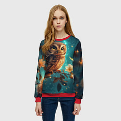 Свитшот женский Сова на фоне ночного неба, цвет: 3D-красный — фото 2