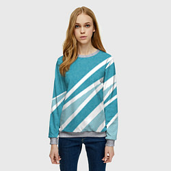 Свитшот женский Бело-голубой абстракция с полосами, цвет: 3D-меланж — фото 2