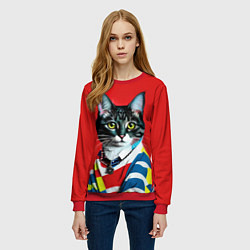Свитшот женский Милая кисуля в модном пуловере - поп-арт, цвет: 3D-красный — фото 2