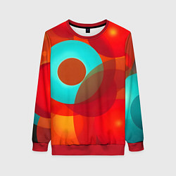 Свитшот женский Оптическая абстракция с кругами, цвет: 3D-красный