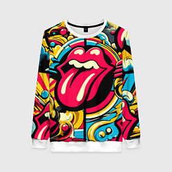 Свитшот женский Rolling Stones logo - pop art pattern, цвет: 3D-белый
