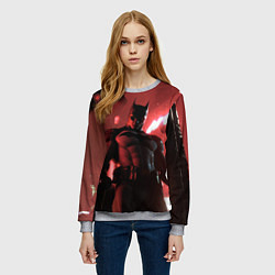 Свитшот женский Бэтмен красный ночной город, цвет: 3D-меланж — фото 2