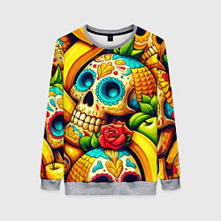 Свитшот женский Colorfull skulls and bananas - pop art pattern, цвет: 3D-меланж