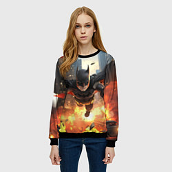 Свитшот женский Бэтмен в полете над огнем, цвет: 3D-черный — фото 2