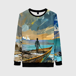 Свитшот женский Мальчик и лодка, цвет: 3D-черный