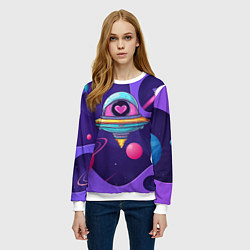 Свитшот женский Летающая тарелка с сердцем, цвет: 3D-белый — фото 2
