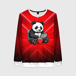 Свитшот женский Панда работает за ноутбуком, цвет: 3D-белый