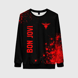 Свитшот женский Bon Jovi - red gradient вертикально, цвет: 3D-черный