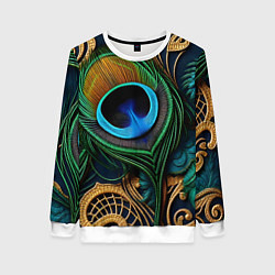 Свитшот женский Узоры и перья павлина, цвет: 3D-белый