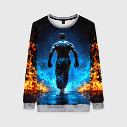 Свитшот женский Боец крав-мага в синем пламени, цвет: 3D-меланж
