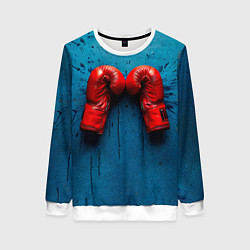 Свитшот женский Бойцовские перчатки на синем, цвет: 3D-белый