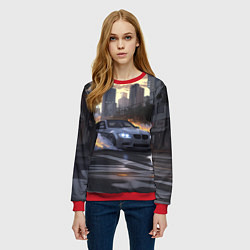 Свитшот женский БМВ в вечернем городе, цвет: 3D-красный — фото 2