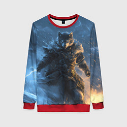 Свитшот женский Волк и молния, цвет: 3D-красный