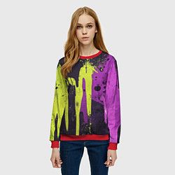 Свитшот женский Желтая и фиолетовая краска на черном, цвет: 3D-красный — фото 2