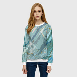 Свитшот женский Холодный голубой абстракция, цвет: 3D-белый — фото 2