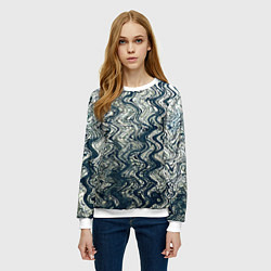 Свитшот женский Бело-синий искажённые абстрактные линии, цвет: 3D-белый — фото 2