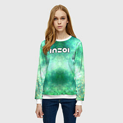 Свитшот женский Inzoi белый логотип на зеленом фоне, цвет: 3D-белый — фото 2