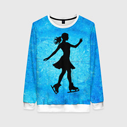 Свитшот женский Фигуристка на синем, цвет: 3D-белый