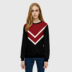 Свитшот женский Красный с чёрным и белые полосы, цвет: 3D-черный — фото 2
