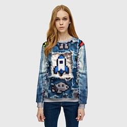 Свитшот женский Космический пиксельный корабль, цвет: 3D-меланж — фото 2