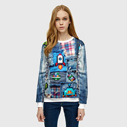 Свитшот женский Пиксельная ракета, цвет: 3D-белый — фото 2