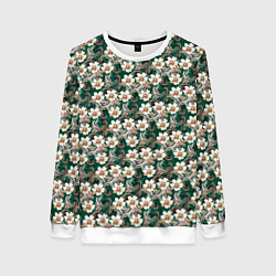 Свитшот женский Цветочный паттерн зелёный, цвет: 3D-белый