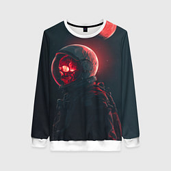 Свитшот женский Череп космонавта в красном свете, цвет: 3D-белый