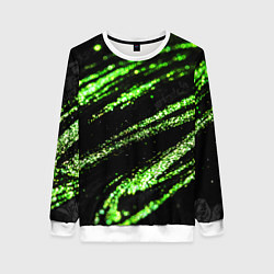 Свитшот женский Зеленые блестки на черном, цвет: 3D-белый