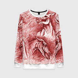 Свитшот женский Черепа лошадей - эскиз, цвет: 3D-белый