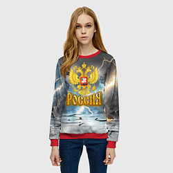 Свитшот женский Герб России и молнии, цвет: 3D-красный — фото 2