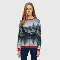 Свитшот женский Небоскребы и скалы, цвет: 3D-красный — фото 2