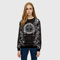 Свитшот женский Дерево жизни и древние руны, цвет: 3D-черный — фото 2