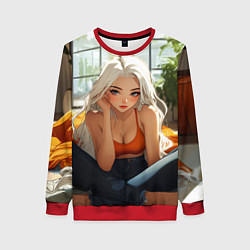 Свитшот женский Аниме блондинка дома, цвет: 3D-красный
