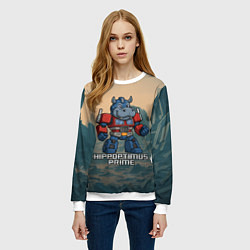 Свитшот женский Гиппоптимус Прайм - бегемот трансформер, цвет: 3D-белый — фото 2