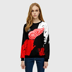 Свитшот женский Детройт Ред Уингз - брызги краска на черном фоне, цвет: 3D-черный — фото 2