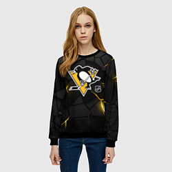 Свитшот женский Питтсбург Пингвинз - плиты с подсветкой, цвет: 3D-черный — фото 2