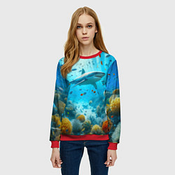 Свитшот женский Белая акула в коралловом рифе, цвет: 3D-красный — фото 2