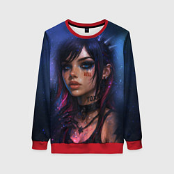 Свитшот женский Девушка неформалка cosmic hell goth, цвет: 3D-красный