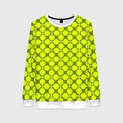 Свитшот женский Желто зеленый неоновый узор ретро в горох, цвет: 3D-белый