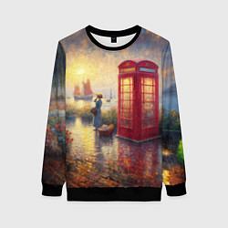 Свитшот женский Женщина у телефонной будки на набережной, цвет: 3D-черный
