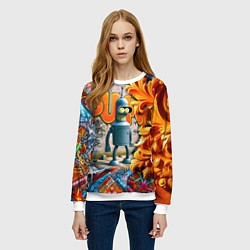 Свитшот женский Бендер сгибающий Родригес - граффити, цвет: 3D-белый — фото 2