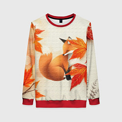 Свитшот женский Лиса под осенними листьями, цвет: 3D-красный