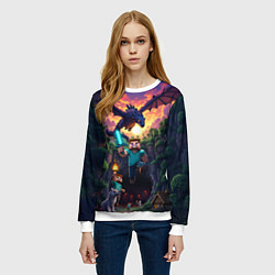 Свитшот женский Дракон края и Стив - Майнкрафт арт, цвет: 3D-белый — фото 2